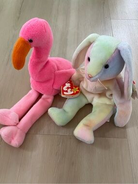 Ty Pinky Flamingo and Hippie Bunny Beanie Buddies